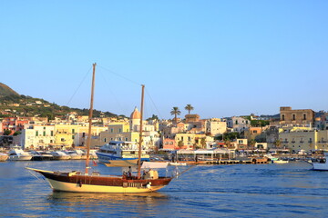 Fototapeta na wymiar Coastal landscape of Forio on Ischia, town in the Metropolitan City of Naples, Italy