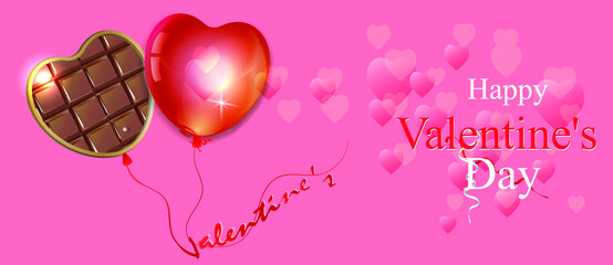 Valentines day background with heart shaped balloons and chocolate.
Vector illustration. Banners. Wallpaper. Flyers, invitations, posters, brochures, discount vouchers.