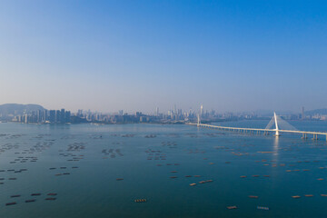 Drone fly over Shenzhen Bay Bridge