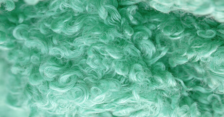 Obraz na płótnie Canvas Karakul artificial ram skin. Green color. Incredibly high-quality artificial eco-fur under a young astrakhan (lamb) fabrics haute couture, Coat fabrics, texture, background, pattern