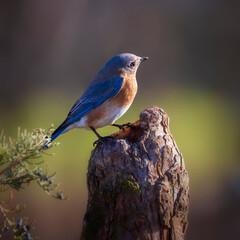 Bluebird on cypress knee