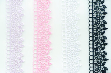 Lace ribbons. Organza ribbon with an elegant cut, beautiful woven lace, decorated with flowers,...
