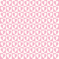 checkers seamless pattern with geometric hearts. Simple and trendy flat vector illustration in retro style. Colorful background, checkerboard, 60s, 70s, hippie aesthetic
