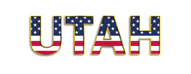 UTAH text whith stars and stripes flag of USA