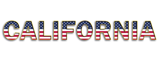 Fototapeta na wymiar CALIFORNIA text whith stars and stripes flag of USA