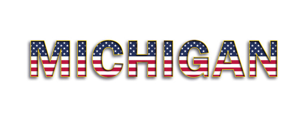 MICHIGAN text whith stars and stripes flag of USA