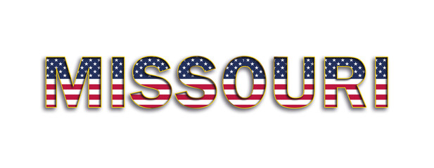 MISSOURI text whith stars and stripes flag of USA