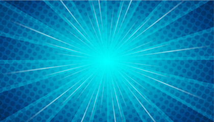 Abstract background pop art comic scattered light rays zoom with halftone square © boskecil