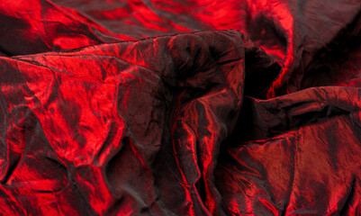 Texture, background, pattern, red on black pleated silk, Beautiful, elegant and shiny - these are the words that perfectly described this black and red, silk. With his soft hand and silky surface