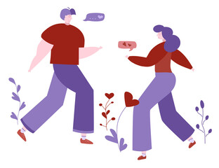 Couple boyfriend and girlfriend digital relationship Valentine's day concept vector illustration