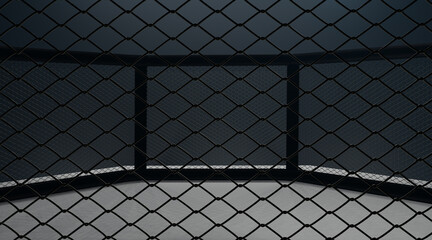 3D render MMA arena. MMA octagon cages.