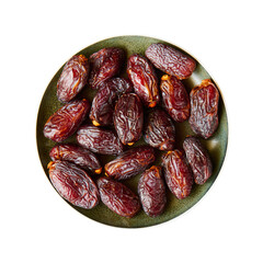 Green plate with dried dates isolated on white background