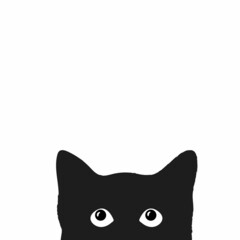 black cat hides and peeps. Sticker on a car or a refrigerator. Vector illustration