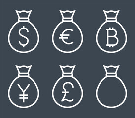 Bags with Money Thin Line Icon. Flat icon isolated on the black background. Editable file