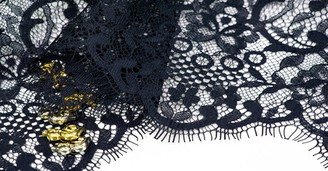 Black lace fabric. Gorgeous black stretch floral lace.   DIY crafts. Designer accessories. Decorations for your projects. Elastic finish. Texture background pattern
