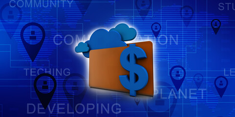 3d rendering Dollar symbol with cloud folder