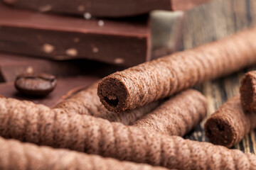 chocolate waffle tubes with chocolate filling