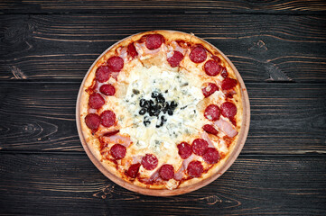 Pizza Quattro Formaggi Four Cheese Pizza on Wooden Surface