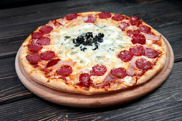 Pizza Quattro Formaggi Four Cheese Pizza on Wooden Surface