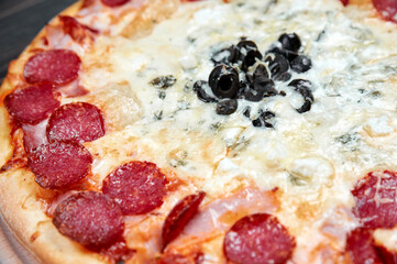 Pizza Quattro Formaggi Four Cheese Pizza on Wooden Surface