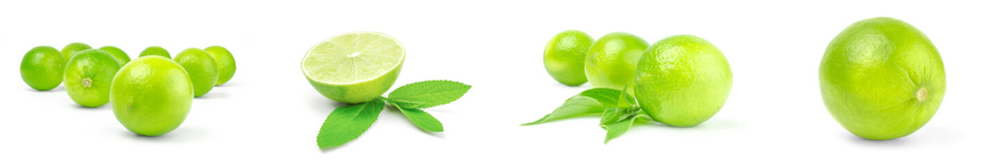 Collection of limes on a white background cutout