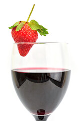 Isolated image of a glass of wine with strawberries