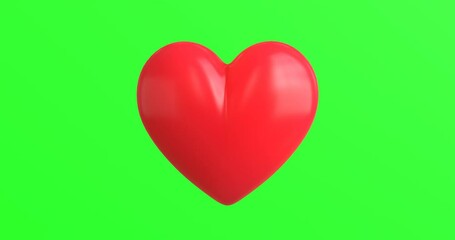 3d red heart rotation animation on green screen background,4k video
