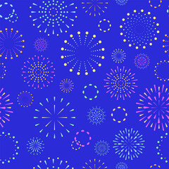 Seamless pattern with flat geometric Japanese style Hanabi fireworks