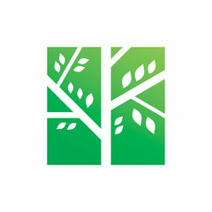 green square tree leaf logo design