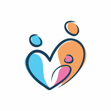 love heart care family member people logo design