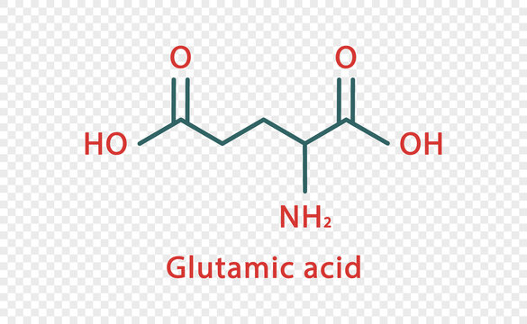 Glutamic acid chemical formula. Glutamic acid structural chemical formula isolated on transparent background.