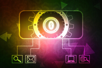 Obraz premium Digital Padlock on abstract technology background, Technology security concept. Modern safety digital background. Protection system, Cyber Security and safety information, personal data concept.