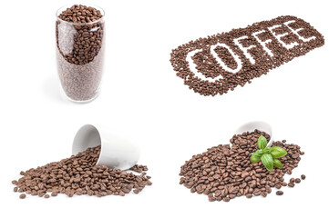 Collage of brown coffee isolated on a white background cutout