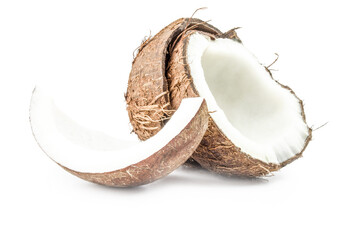 Pieces of coconut over a white background
