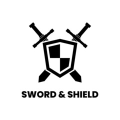 security and defense logo inspiration with double shield and sword shape