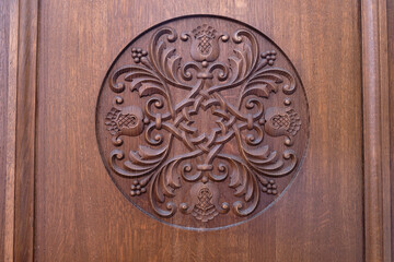 Wood carving pattern brown background wood wall ornament flower circle style interior ornate