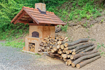 Woodburning fireplace in the woods outdoors at Samobor Croatia
