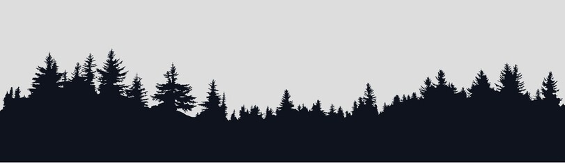 Panorama evergreen pine forest silhouette