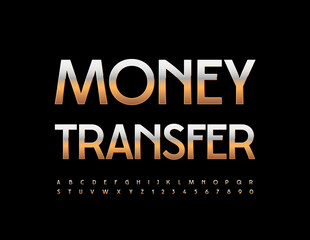 Vector business template Money Transfer. Elegant metallic Font. Set of Gold Alphabet Letters and Numbers