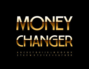Fototapeta na wymiar Vector premium logo Money Changer. Gold Alphabet Letters and Numbers set. Elegant chic Font