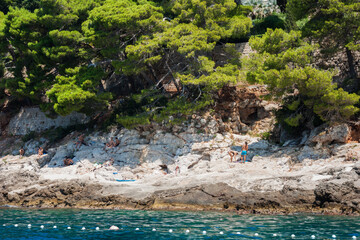 Adriatic coast in Croatia near Dubrovnik, Beach view from the sea