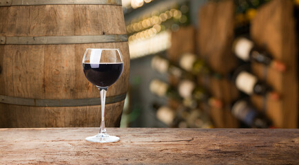 Empty dark wooden table in front of abstract blurred bokeh background of restaurant . can be used for display or montage your products.Mock up for space