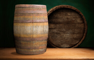 Wooden barrel for wine with steel ring. Clipping path included.