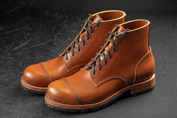 Handcrafted men's brown leather boots 