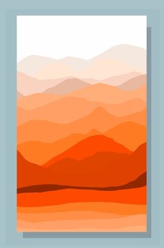 Autumn landscape. Abstract poster in autumn colors. Mountains on the horizon. Vector illustration
