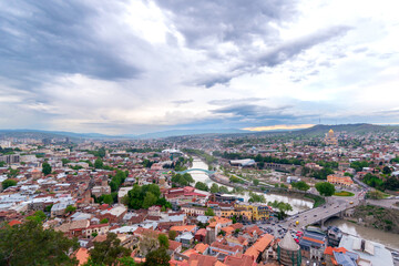 Fototapeta na wymiar Panorama from above of the city of Tbilisi..