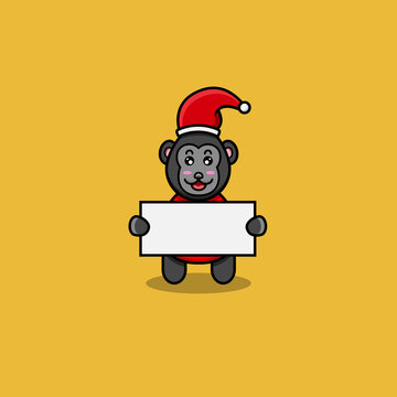 Vector Illustration Mascot cartoon character of Cute Baby King Kong With Santa Clause Costume and Bring Blank Paper. Suitable for Brand, Label, Logo, Sticker, t-shirt Design and other Product.