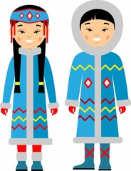 Vector illustration of eskimo children, boy, girl, people