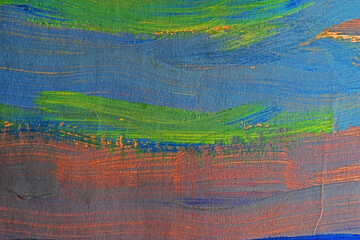 Abstract background closeup of a painting with brushstrokes. Rough art paint smear. Large multicolor spots of brush strokes and palette knife on the canvas