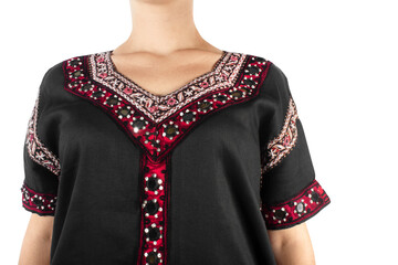 Close up top of ethnic embroidery dress